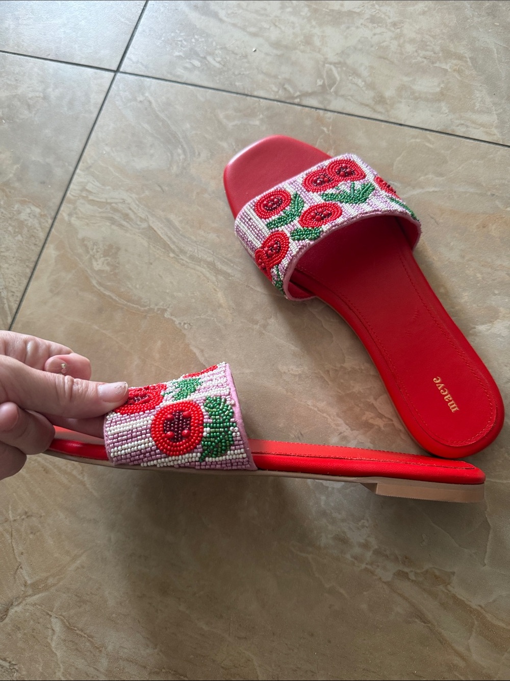 maeve x Anthropologie cherry slider sandal shoes red and pink size 39 // US 8 - Picture 4 of 6